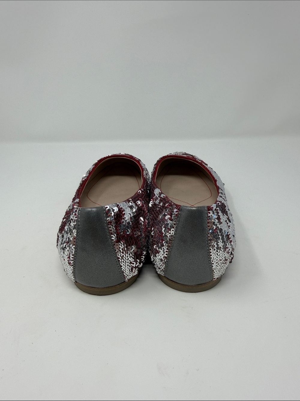 Salvatore Ferragamo Red and Silver Sequin Ballet Flats - Picture 3 of 5